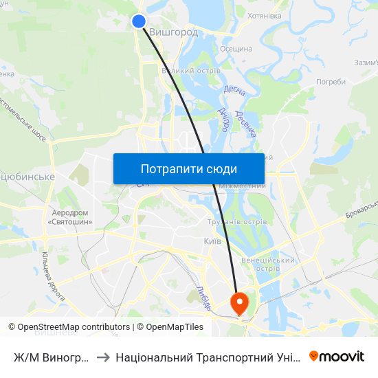 Ж/М Виноградар to Національний Транспортний Університет map