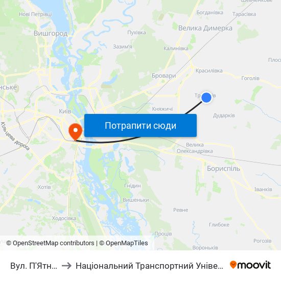 Вул. П'Ятниці to Національний Транспортний Університет map