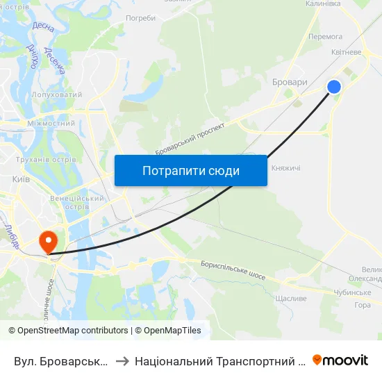 Вул. Броварської Сотні to Національний Транспортний Університет map