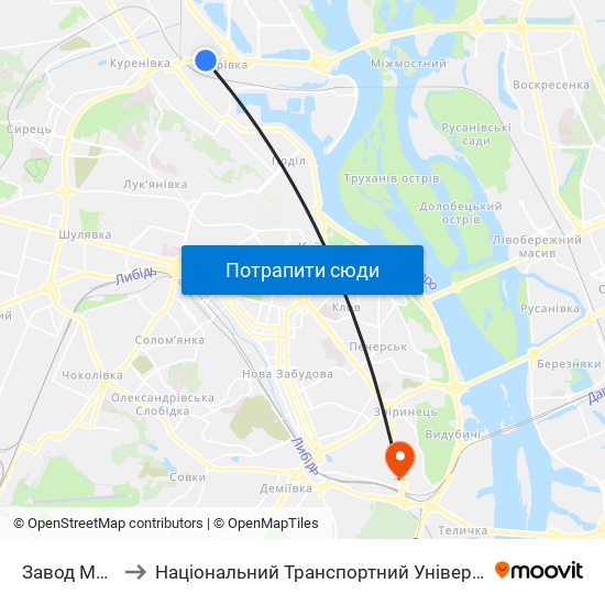 Завод Маяк to Національний Транспортний Університет map