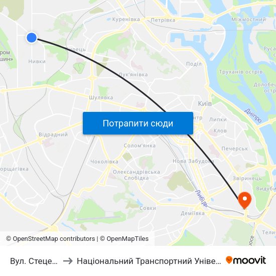 Вул. Стеценка to Національний Транспортний Університет map