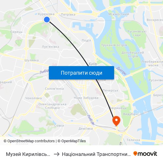 Музей Кирилівська Церква to Національний Транспортний Університет map