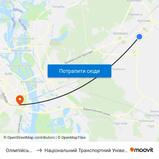 Олімпійська-3 to Національний Транспортний Університет map