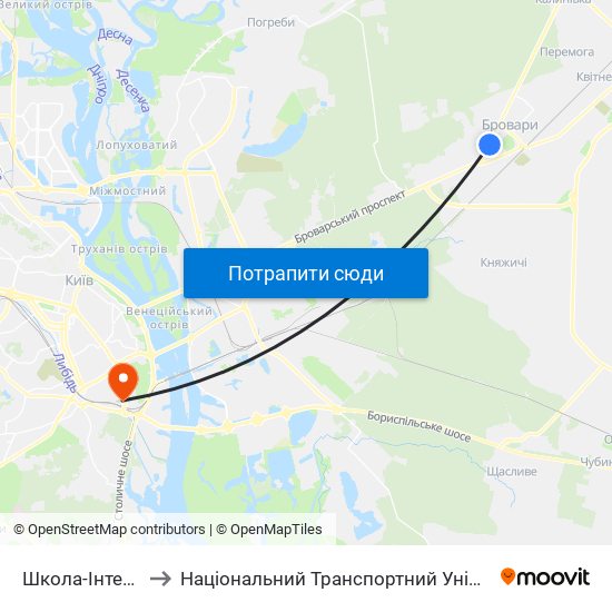 Школа-Інтернат to Національний Транспортний Університет map