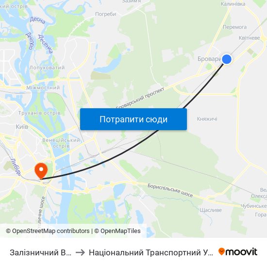 Залізничний Вокзал to Національний Транспортний Університет map