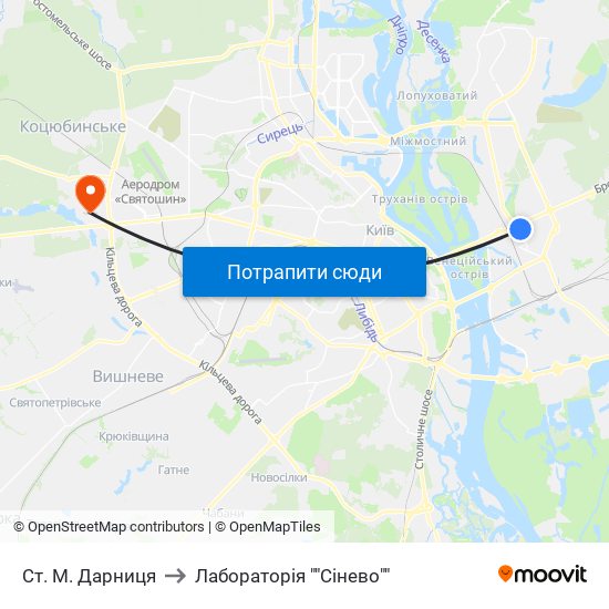 Ст. М. Дарниця to Лабораторія ""Сінево"" map