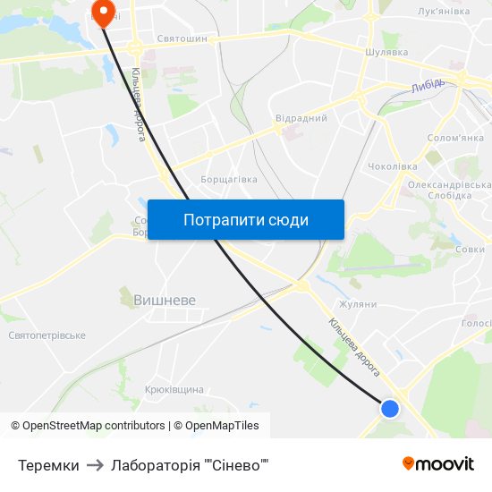 Теремки to Лабораторія ""Сінево"" map