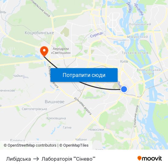 Либідська to Лабораторія ""Сінево"" map