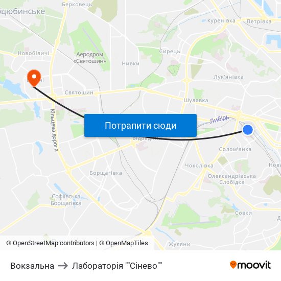 Вокзальна to Лабораторія ""Сінево"" map