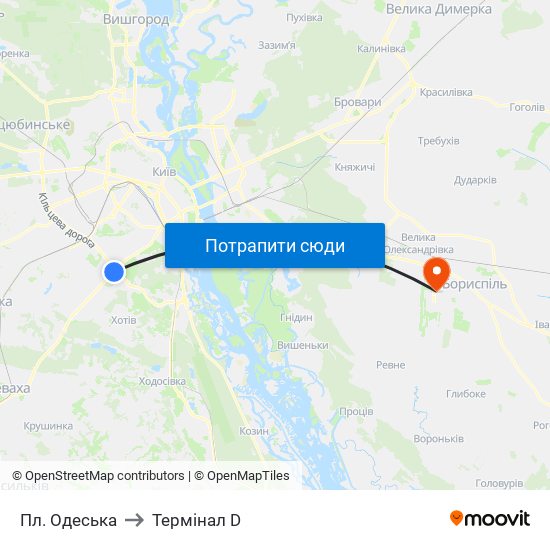 Пл. Одеська to Термінал D map