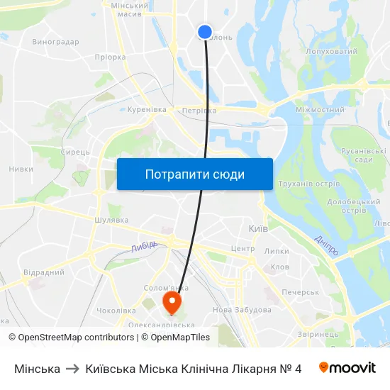 Мінська to Київська Міська Клінічна Лікарня № 4 map