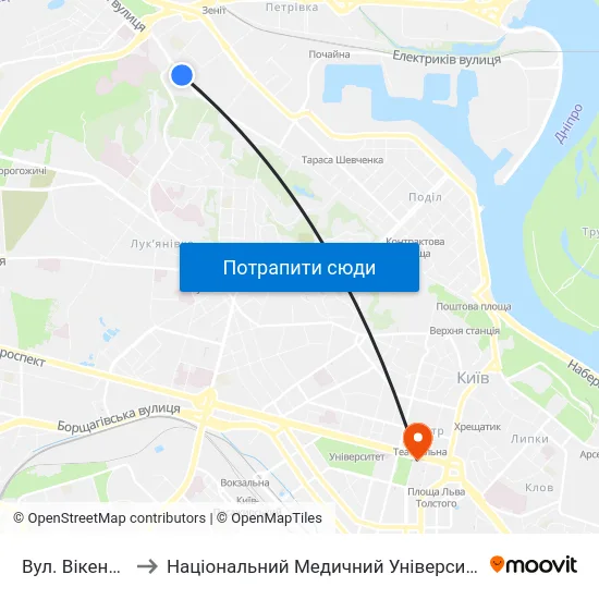 Вул. Вікентія Хвойки to Національний Медичний Університет Імені О. О. Богомольця map