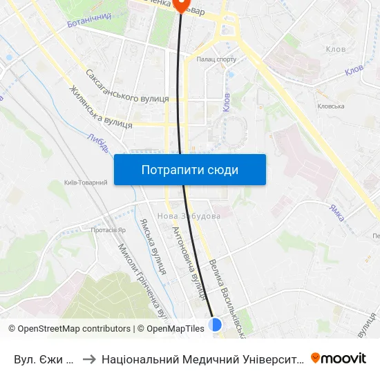Вул. Єжи Ґедройця to Національний Медичний Університет Імені О. О. Богомольця map