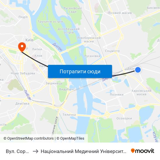 Вул. Сормовська to Національний Медичний Університет Імені О. О. Богомольця map