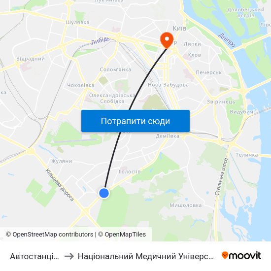 Автостанція Південна to Національний Медичний Університет Імені О. О. Богомольця map