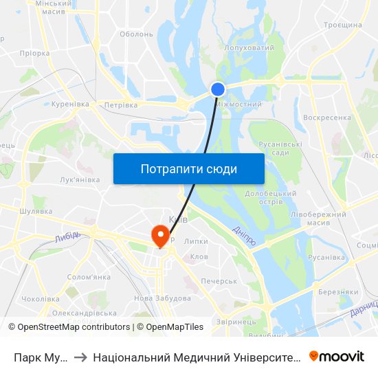 Парк Муромець to Національний Медичний Університет Імені О. О. Богомольця map