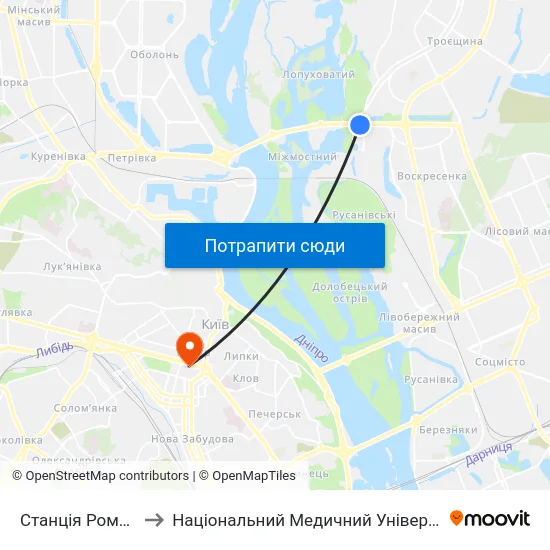 Станція Романа Шухевича to Національний Медичний Університет Імені О. О. Богомольця map