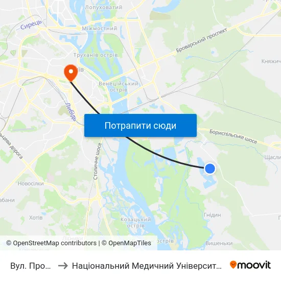 Вул. Промислова to Національний Медичний Університет Імені О. О. Богомольця map