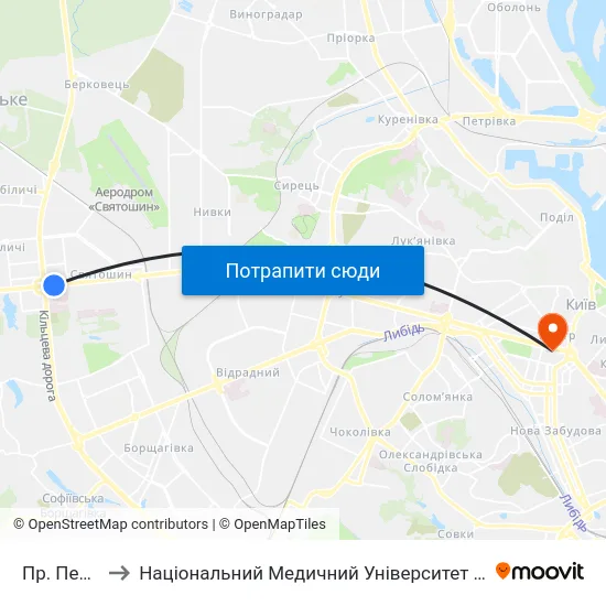 Пр. Перемоги to Національний Медичний Університет Імені О. О. Богомольця map