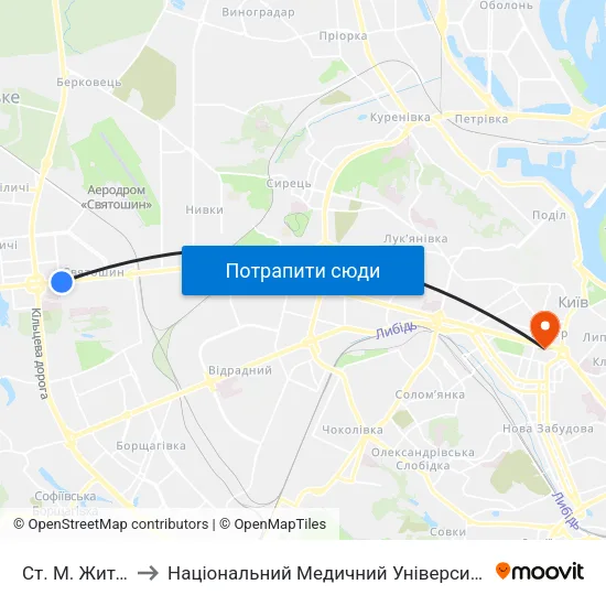 Ст. М. Житомирська to Національний Медичний Університет Імені О. О. Богомольця map