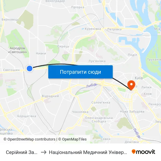 Серійний Завод Антонов to Національний Медичний Університет Імені О. О. Богомольця map