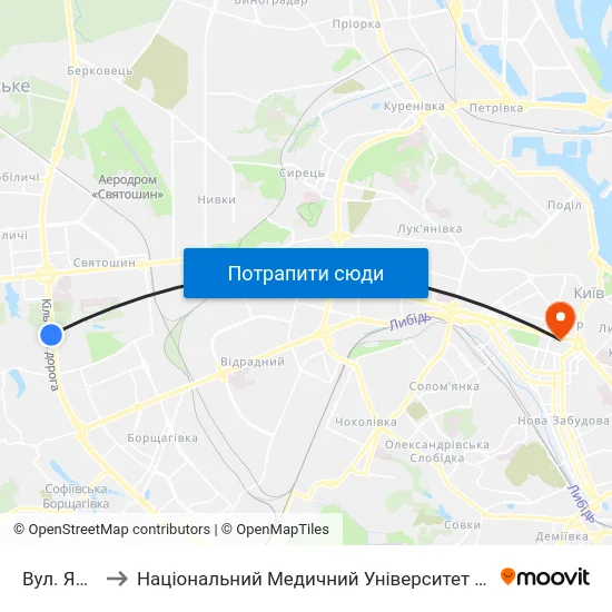 Вул. Янтарна to Національний Медичний Університет Імені О. О. Богомольця map