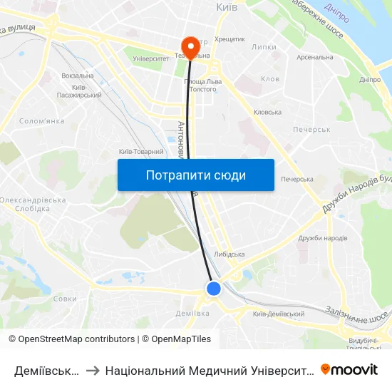 Деміївський Ринок to Національний Медичний Університет Імені О. О. Богомольця map