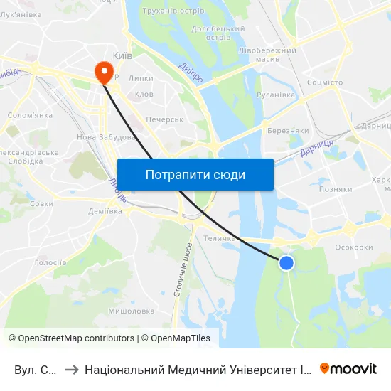 Вул. Садова to Національний Медичний Університет Імені О. О. Богомольця map