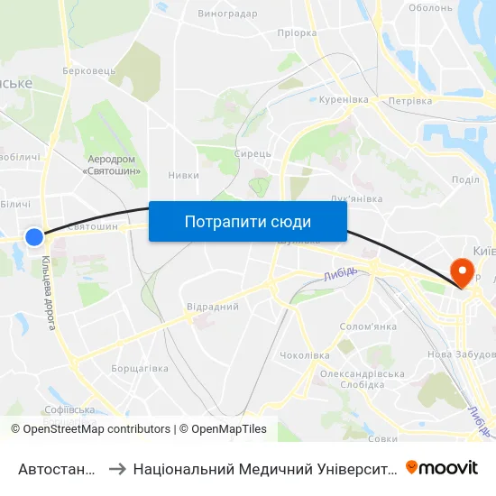 Автостанція Дачна to Національний Медичний Університет Імені О. О. Богомольця map