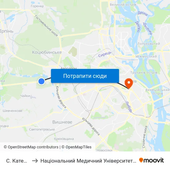 С. Катеринівка to Національний Медичний Університет Імені О. О. Богомольця map