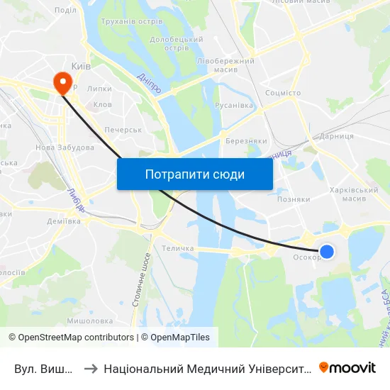 Вул. Вишняківська to Національний Медичний Університет Імені О. О. Богомольця map