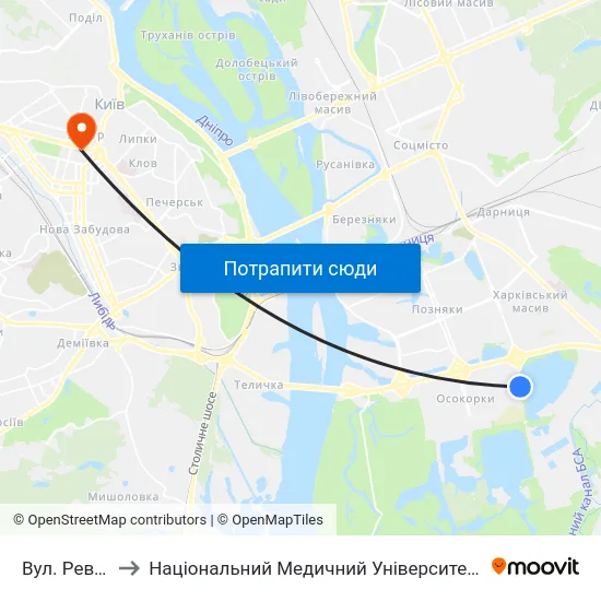 Вул. Ревуцького to Національний Медичний Університет Імені О. О. Богомольця map