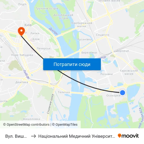 Вул. Вишняківська to Національний Медичний Університет Імені О. О. Богомольця map