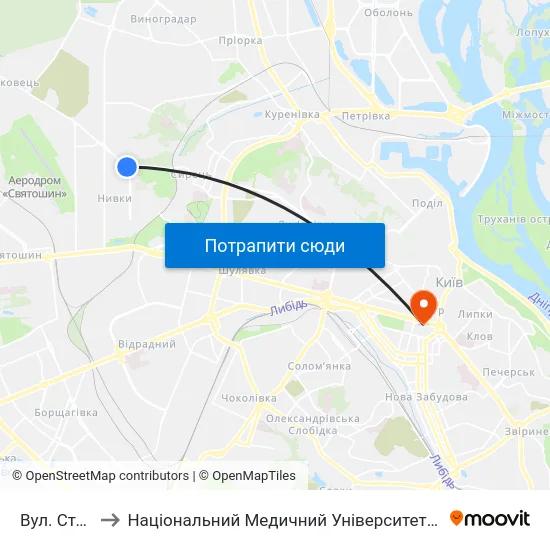 Вул. Стеценка to Національний Медичний Університет Імені О. О. Богомольця map