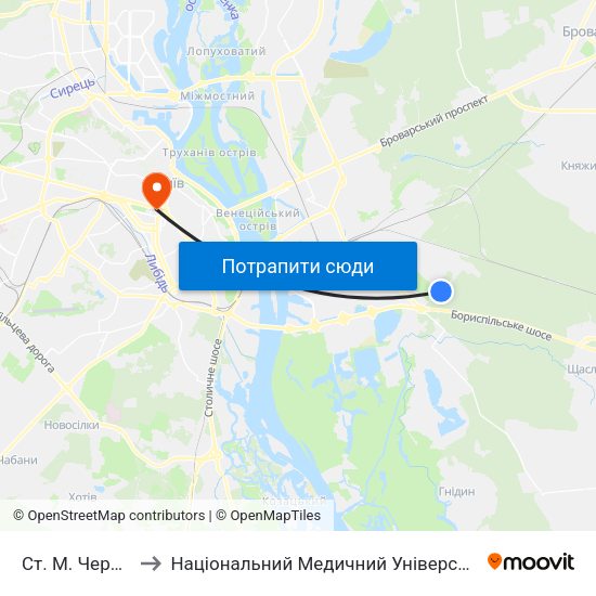 Ст. М. Червоний Хутір to Національний Медичний Університет Імені О. О. Богомольця map
