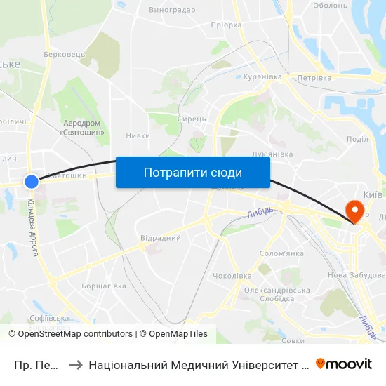 Пр. Перемоги to Національний Медичний Університет Імені О. О. Богомольця map