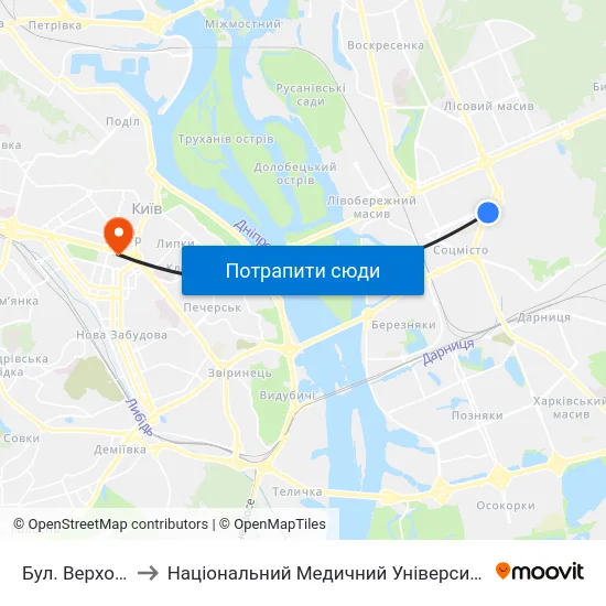 Бул. Верховної Ради to Національний Медичний Університет Імені О. О. Богомольця map