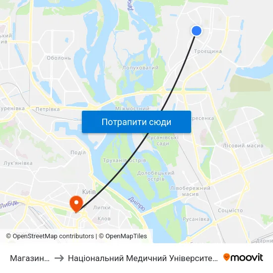 Магазин Радунь to Національний Медичний Університет Імені О. О. Богомольця map