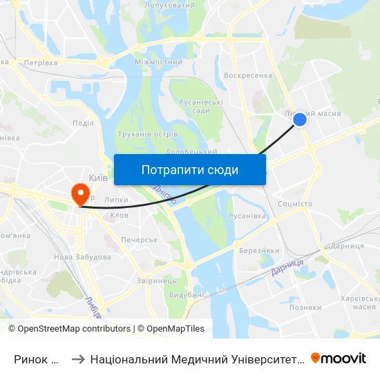 Ринок Лісовий to Національний Медичний Університет Імені О. О. Богомольця map