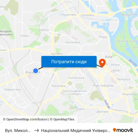 Вул. Миколи Василенка to Національний Медичний Університет Імені О. О. Богомольця map