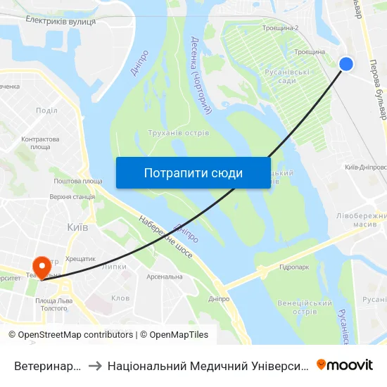 Ветеринарна Клініка to Національний Медичний Університет Імені О. О. Богомольця map