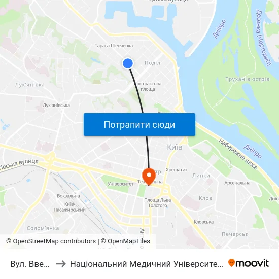 Вул. Введенська to Національний Медичний Університет Імені О. О. Богомольця map