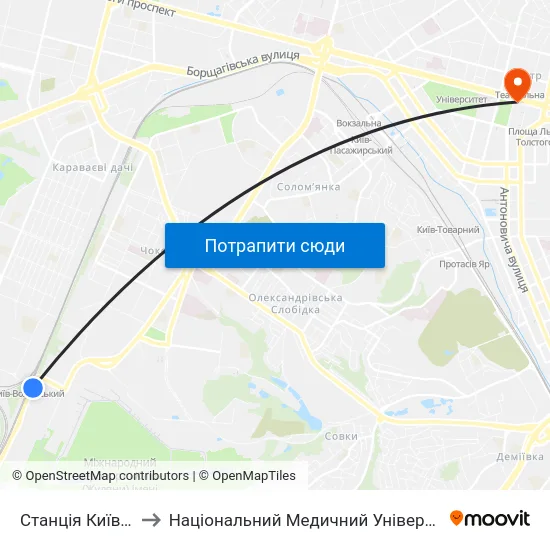 Станція Київ-Волинський to Національний Медичний Університет Імені О. О. Богомольця map