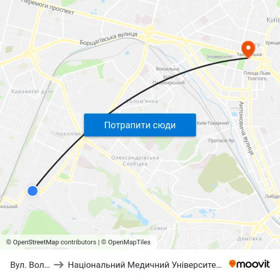 Вул. Волинська to Національний Медичний Університет Імені О. О. Богомольця map