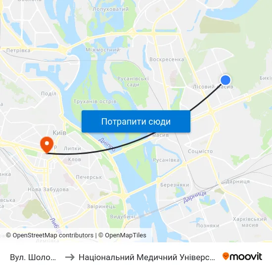 Вул. Шолом-Алейхема to Національний Медичний Університет Імені О. О. Богомольця map