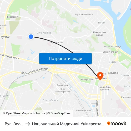 Вул. Зоологічна to Національний Медичний Університет Імені О. О. Богомольця map