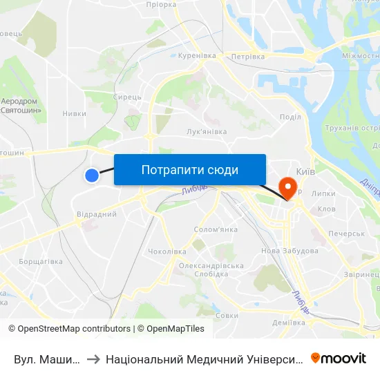 Вул. Машинобудівна to Національний Медичний Університет Імені О. О. Богомольця map