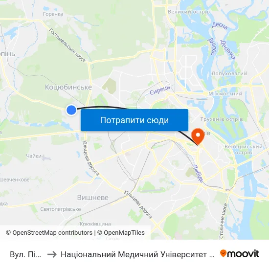 Вул. Підлісна to Національний Медичний Університет Імені О. О. Богомольця map