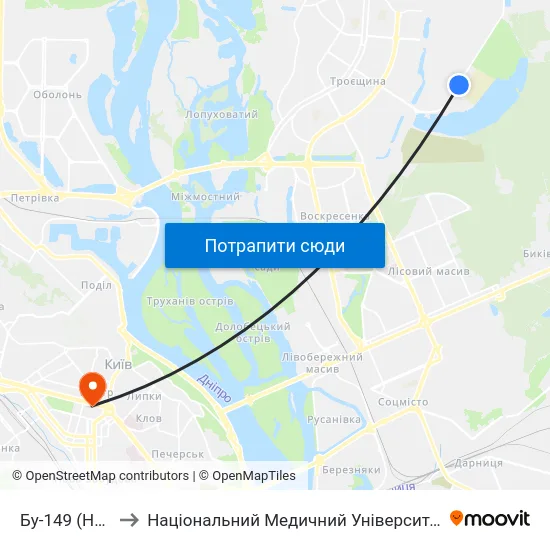 Бу-149 (На Вимогу) to Національний Медичний Університет Імені О. О. Богомольця map