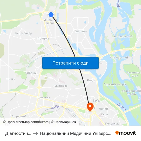 Діагностичний Центр to Національний Медичний Університет Імені О. О. Богомольця map